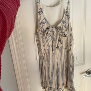 Blue & cream romper w/halter top & open back